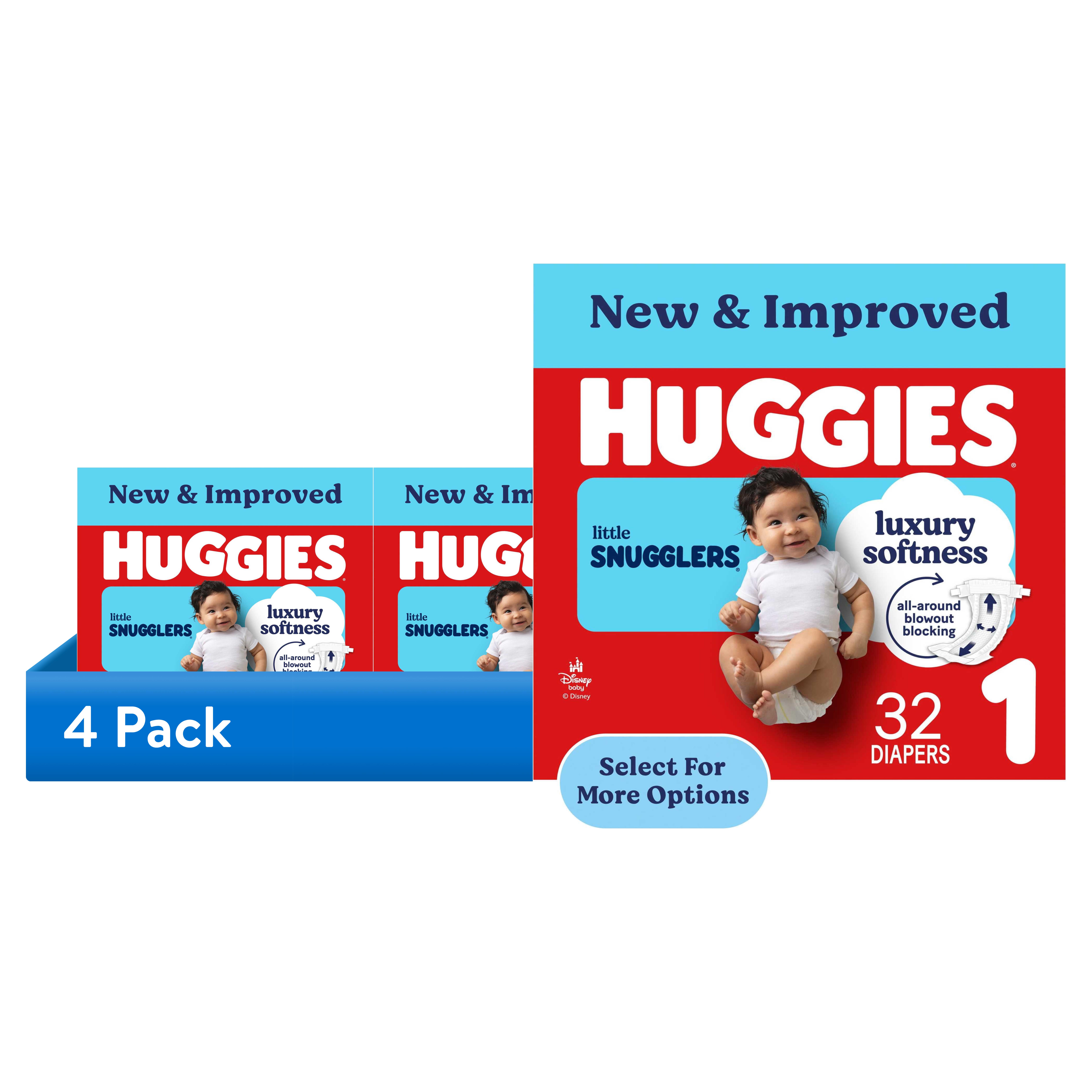 (4 pack) Huggies Little Snugglers Baby Diapers, Size 1 (8-14 lbs), 32 Count (Select for More)