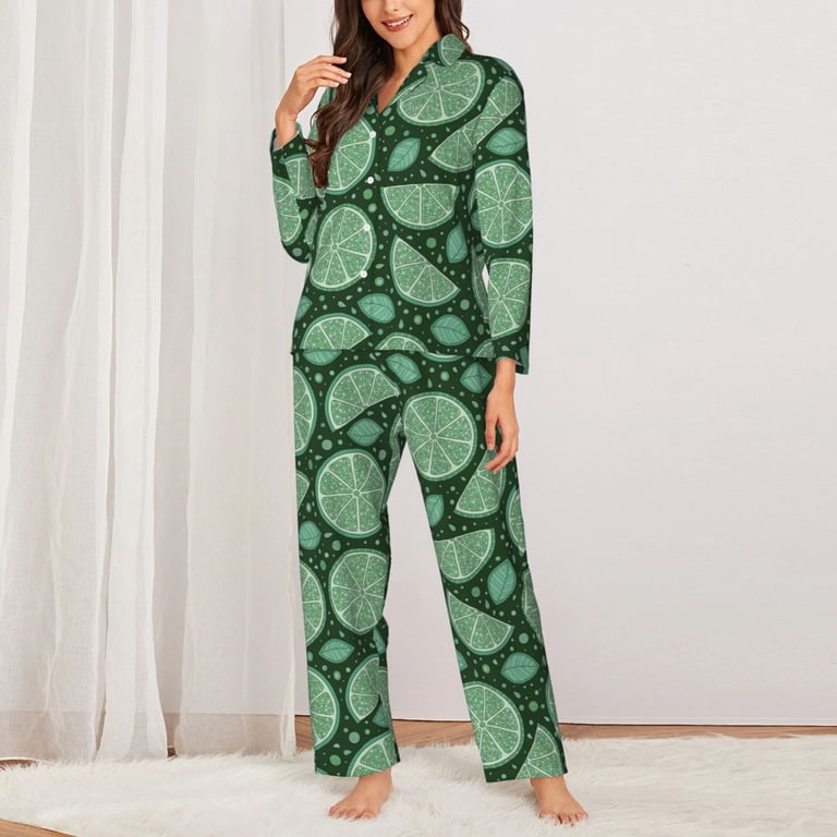 Anjue Women's Button-Down Pajama Set - Long Sleeve Top & Pants, Soft Bamboo Viscose, Green Loungewear