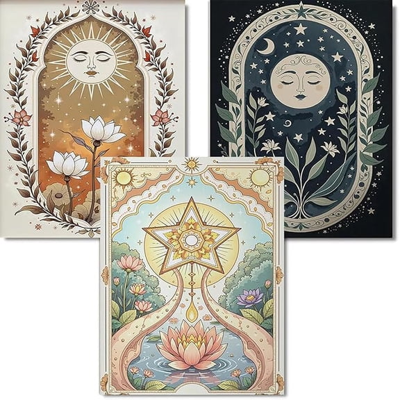 3 Pack Tarot Diamond Art Kits for Adults, The Sun and Moon DIY Modern Diamond Painting Kits 5D Diamond Dots Gem Art Crafts with Tools,Spring Round Full Drill Crafts for Home Wall Decor&Gift-12x16in