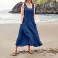 thumbnail image 1 of Ovzne Robes pour Femmes Robe de Plage Mode Été Décontractée Couleur Unie Sans Manches Col Rond avec Poches Jupe Robe pour Femmes Liquidation, 1 of 6