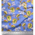 thumbnail image 1 of Soimoi Blue Rayon Fabric Leaves & Purple Floral Printed Fabric 1 Yard 42 Inch Wide, 1 of 1