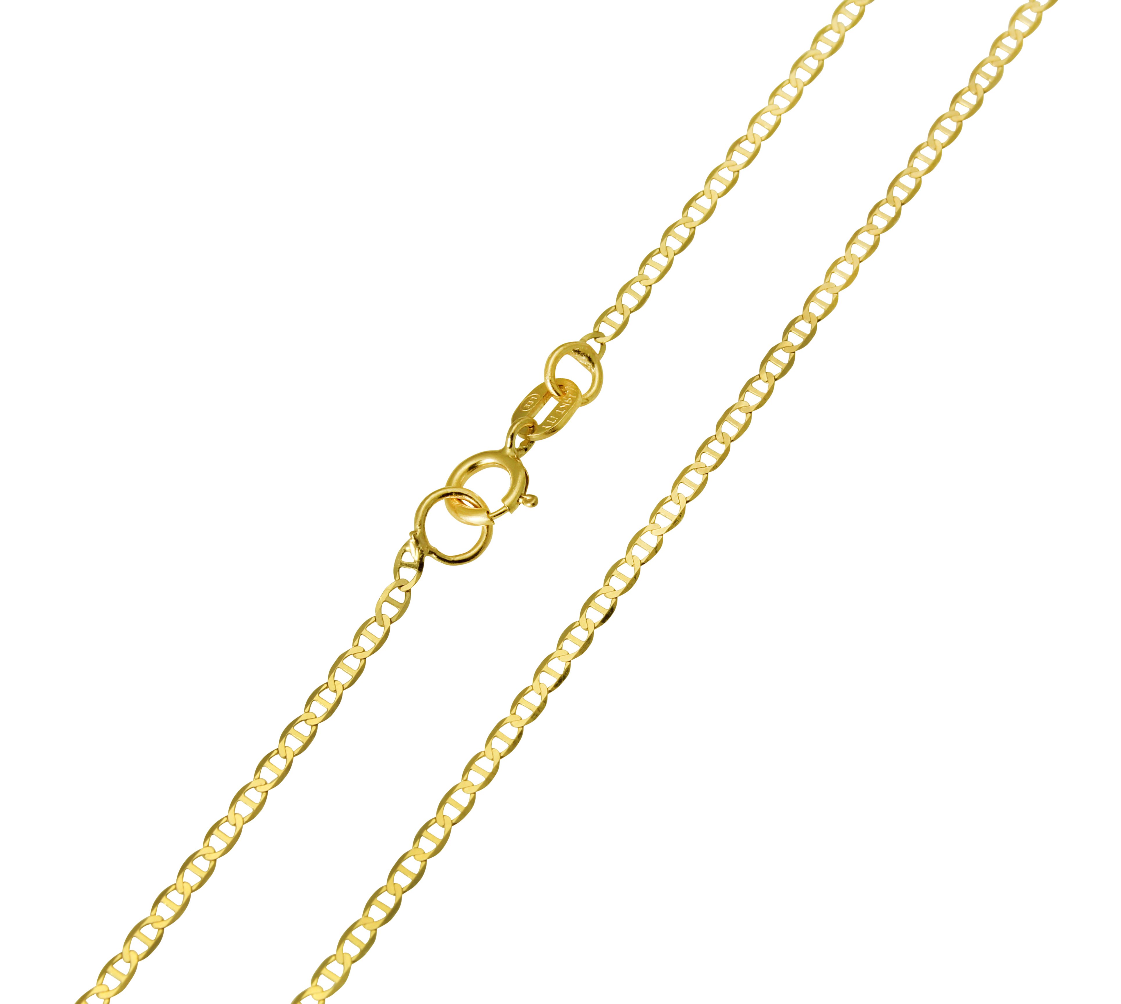 14K Real Yellow Gold Flat Mariner Light Thin Chain Necklace 1.3mm Width