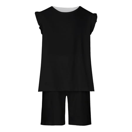 

Efsteb Toddler Girl Outfits Fashion Cute Kids Toddler Infant Baby Girls Clothing Sets Round Neck Sleeveless Casual Cotton Tops and Shorts 2Pcs Outfits Set Black 7-8 Years