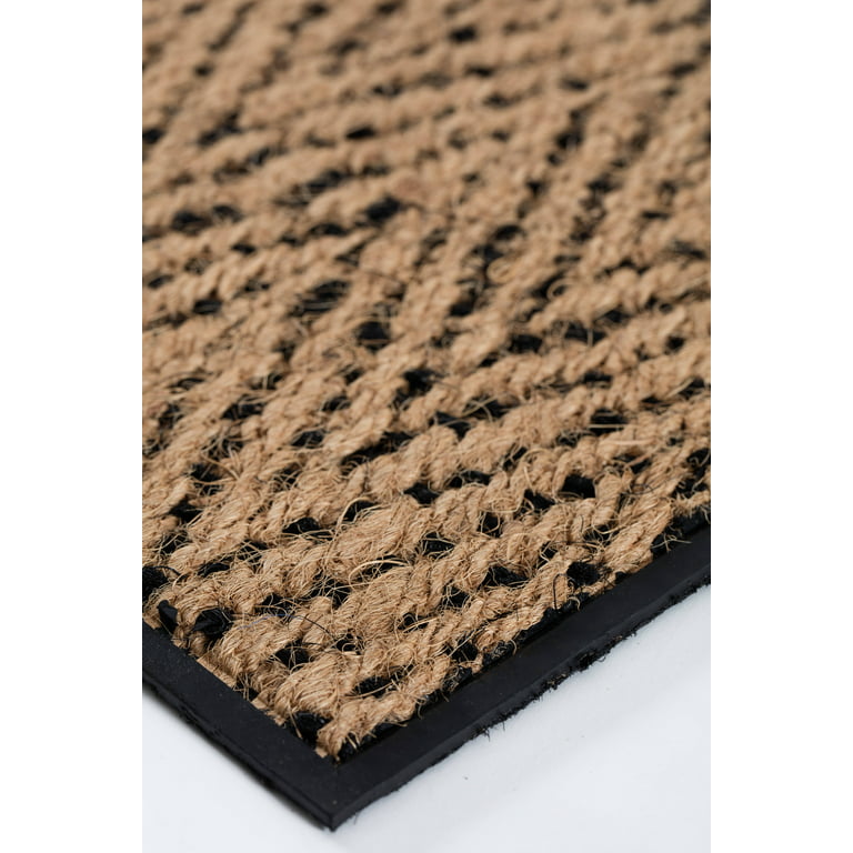 Natural & Recycled Rubber Boot Tray with Black & Ivory Diamond Coir Insert, Size: 34.5 inch x 14 inch