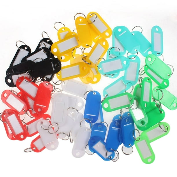 FRCOLOR 50pcs Plastic Key Fobs Luggage ID Tags Labels with Key Rings