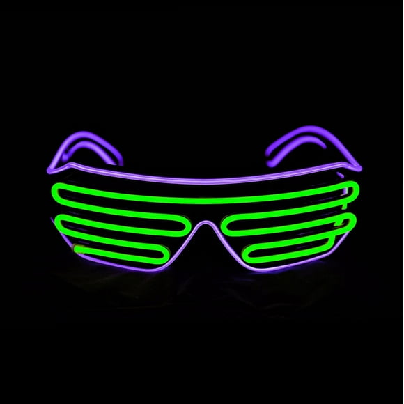PINFOX Shutter EL Wire Neon Rave Glasses Flashing LED Sunglasses Light Up Costumes For 80s, EDM, Party RB03 (Purple + Light Green)