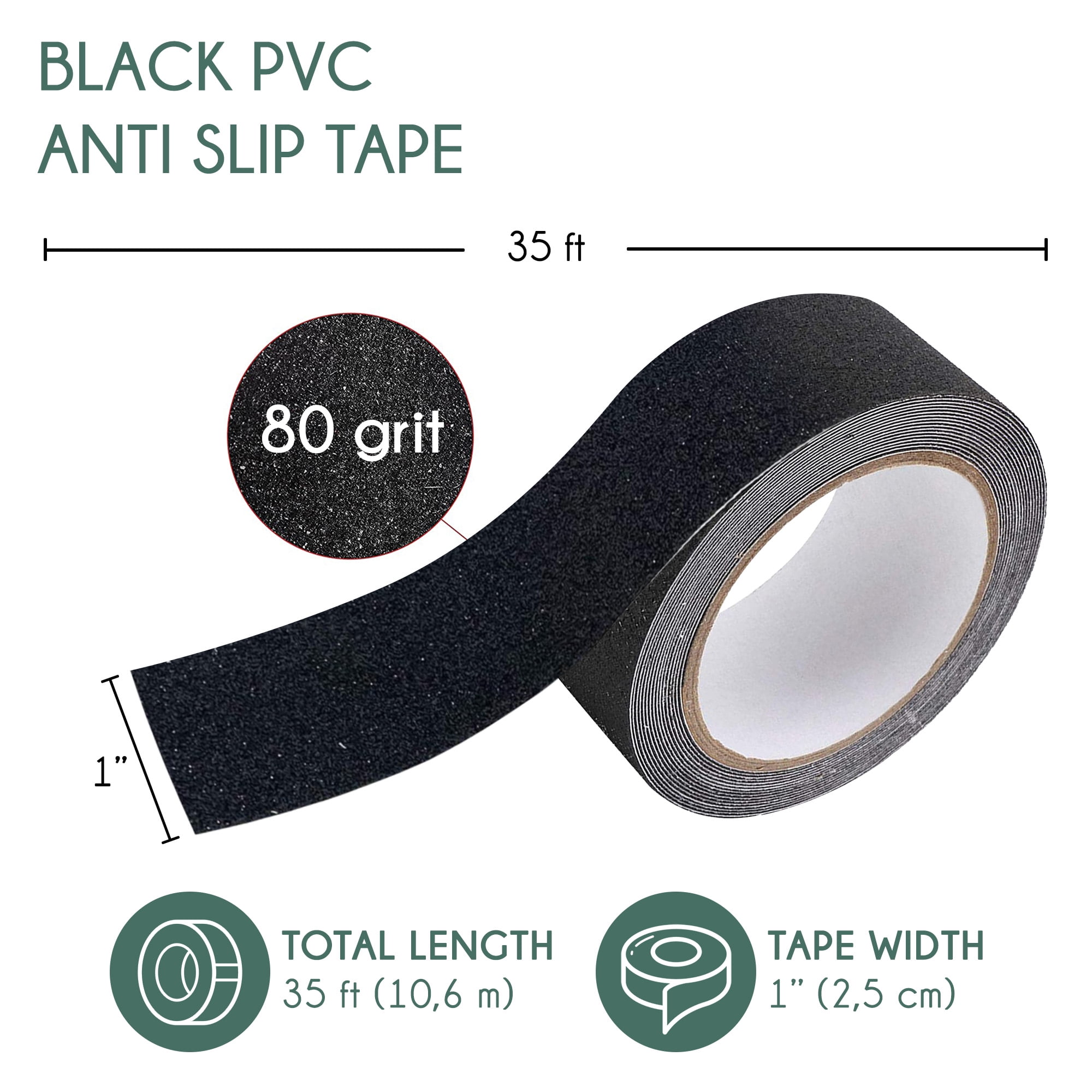 Non-Slip Grip Tape - Waterproof Non-Skid Adhesive Tape For Stairs, - Heavy Duty PEVA Safety Anti Slip Tape For Indoor & Outdoor Use - 1"X35' Roll, Black