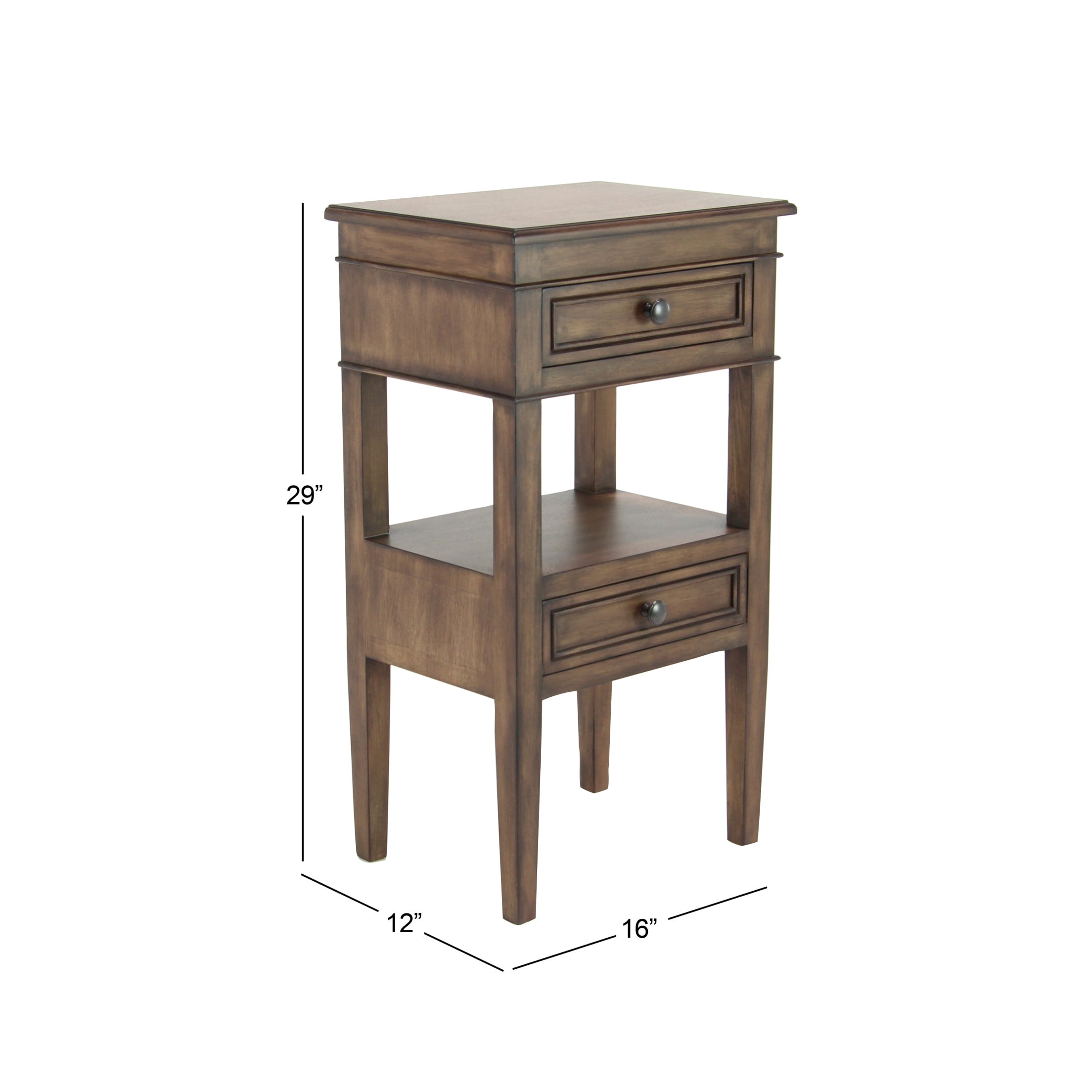 DecMode 16" x 29" Light Brown Wood 2 Drawer Accent Table, 1-Piece