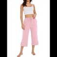 thumbnail image 2 of Pantalones de Cintura Alta para Mujer, Cómodos, Informales, Holgados, con Cordón, Botones y Bolsillos. Rosa S, 2 of 10