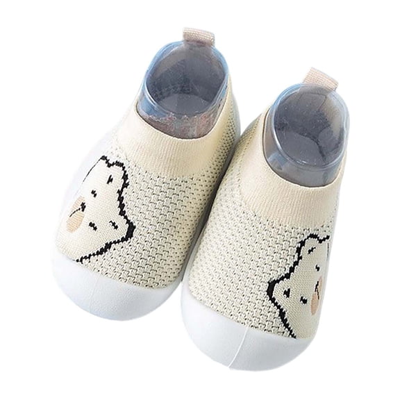 Toddler Shoes for Unisex Closed Toe Knit Mesh Cartoon Jacquard On Shoes Anti Soft Sole Toddler Sneaker for Baby First Walkers Summer Beige Size 5