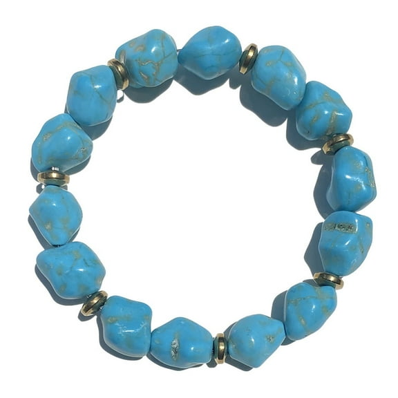 Natural Turquoise Stone Bracelet - Special Shaped Polygonal Blue Turquoise Healing Bracelet with Zircon Accents for Women and Men