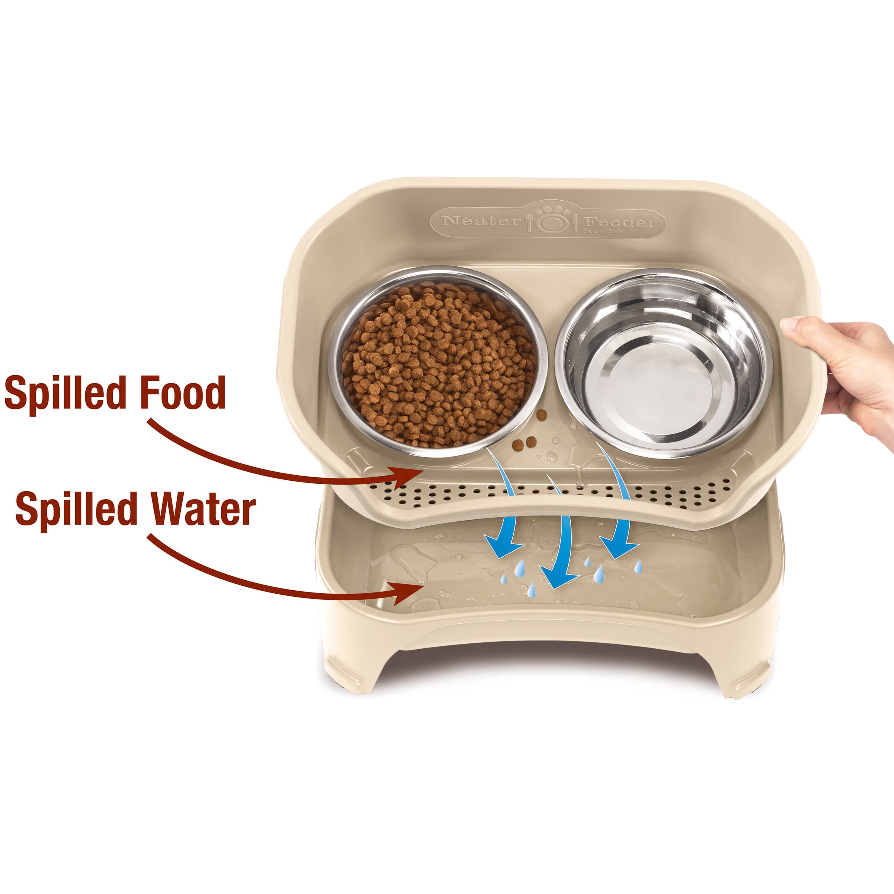 Neater Pets Neater Feeder Express Mess-Proof Elevated Food & Water Bowls for Small Dogs, Almond