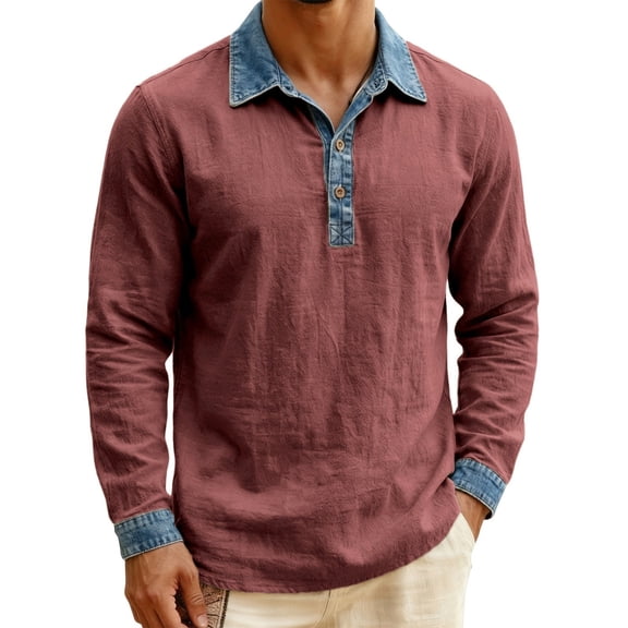 RUTAYY Men's Shirts Casual Long Sleeve Button Turndown Collar Business Daily Wear Color Block Comfortable Beach Vacation Blouse