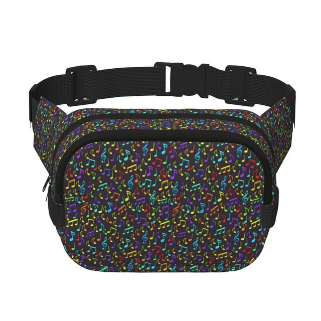 Kdxio Musical Notes Print Square Waist Pack Double Layer Fanny Pack Adjustable Belt Bag Hands Free Travel Hiking Running Twill Crossbody Security Pockets