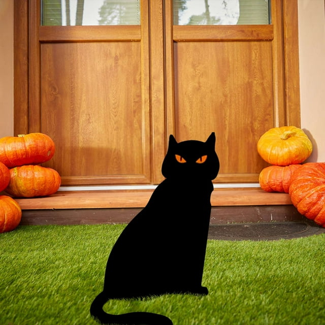 Decoración de Jardín de Hierro Forjado para Halloween | Juego de 4 Letreros Únicos con Forma de Gato | Material Acrílico Resistente | Resistente a La Intemperie | Tamaño: 24 Cm | Incluye Taco para Ti