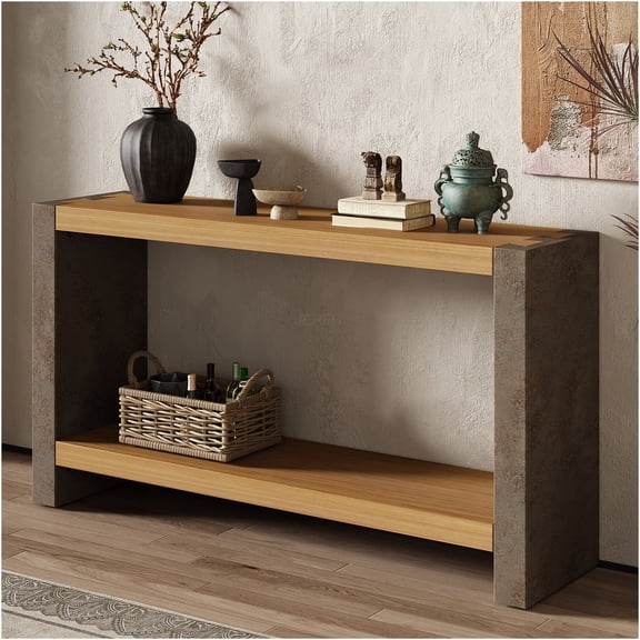 JERFIT 59 Inch Industrial Console Table with Shelf, Vintage Brown Sofa Table for Entryway, Hallway, Farmhouse & Modern Living Room