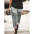 thumbnail image 2 of Casual Mid-Waist Ripped Straight Pants Plain Long Straight Leg Women's Jeans, 2 of 3