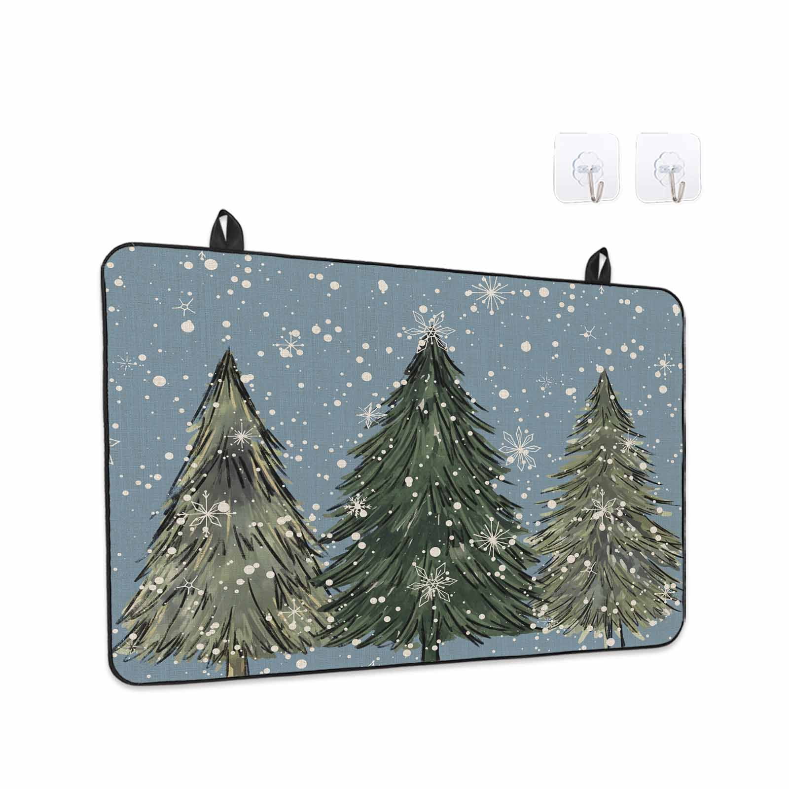 Blue Christmas Tree Stove Top Cover for Electric Stove, Heat-proof & Non Slip Glass Top Stove Cover Protector, Green Xmas Tree Snowflake Kitchen Flat Cooktop Rubber Mat 24x21 Inches