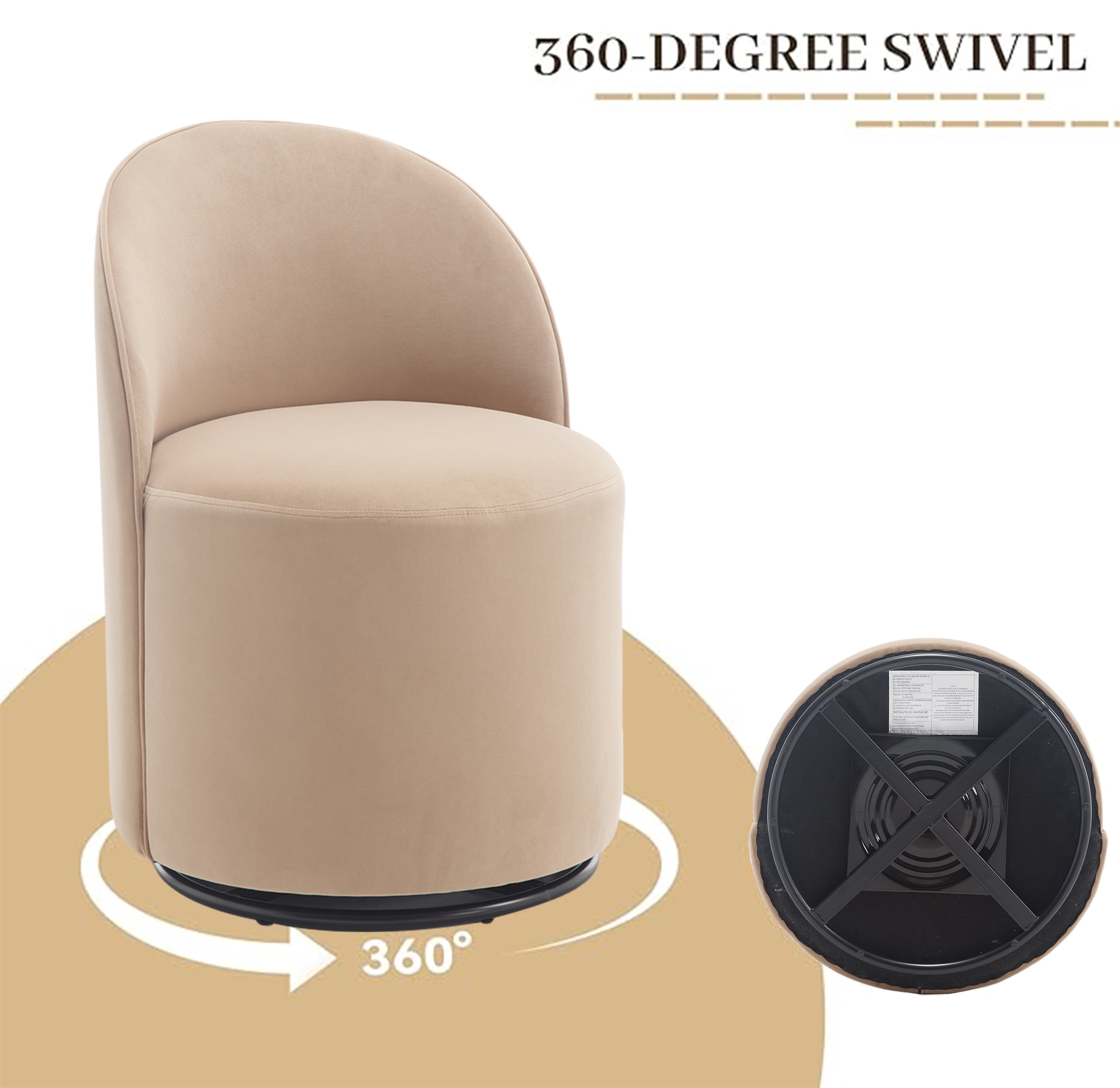 Guyou 360° Swivel Barrel Dining Chair Set of 1, Mid-Century Modern Upholstered Barrel Accent Chair, Velvet Round Vanity Chair for Dining Room Living Room Bedroom, Khaki