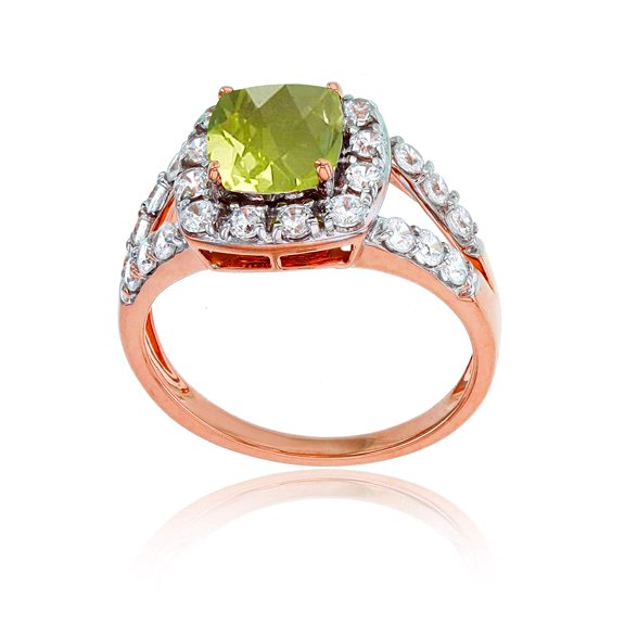 Decadence Sterling Silver Rose 7mm Cushion Gemstone & 2mm Round Created White Sapphire Ring