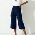 thumbnail image 6 of Costeam Womens Pleated Capri Wide Leg Pants Single Button Zipper Fly Side Slip Pockets Mid Calf Length Tailored Lightweight Loose Cropped Casual Trousers, 6 of 7