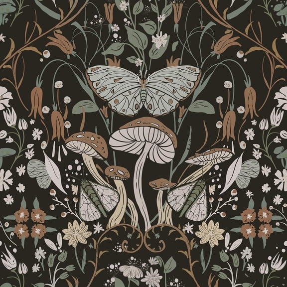 Peel And Stick Vintage Mushroom Botanical Wallpaper Vinyl Roll 17.3 in x 197 in Self-Adhesive Removable Wall Covering