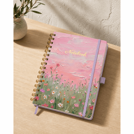Lined Spiral Journal Notebook 160 Pages A5 Size (5.7 x 8.3 ) Cardboard Hardcover 100 GSM Thick Paper for Men & Women Journaling Writing Work & Office Wildflower Field