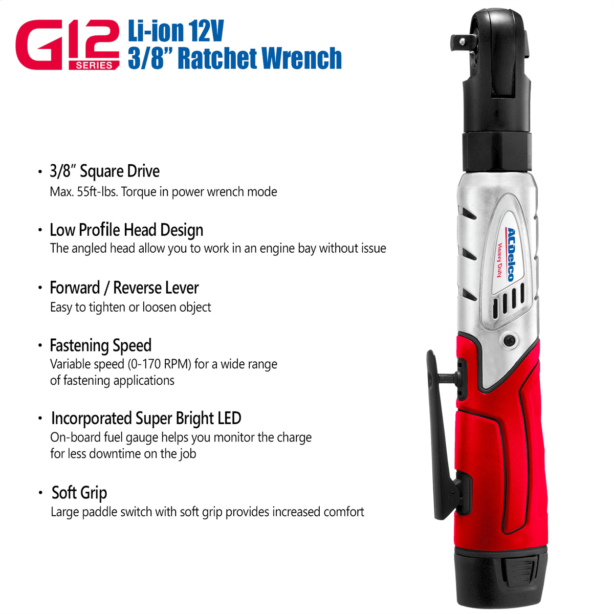 ACDelco ACDelco G12 Series 12V Cordless Li-ion 3" Mini Polisher, 3/8"? Impact & Ratchet Wrench Combo Tool Kit with 2 Batteries