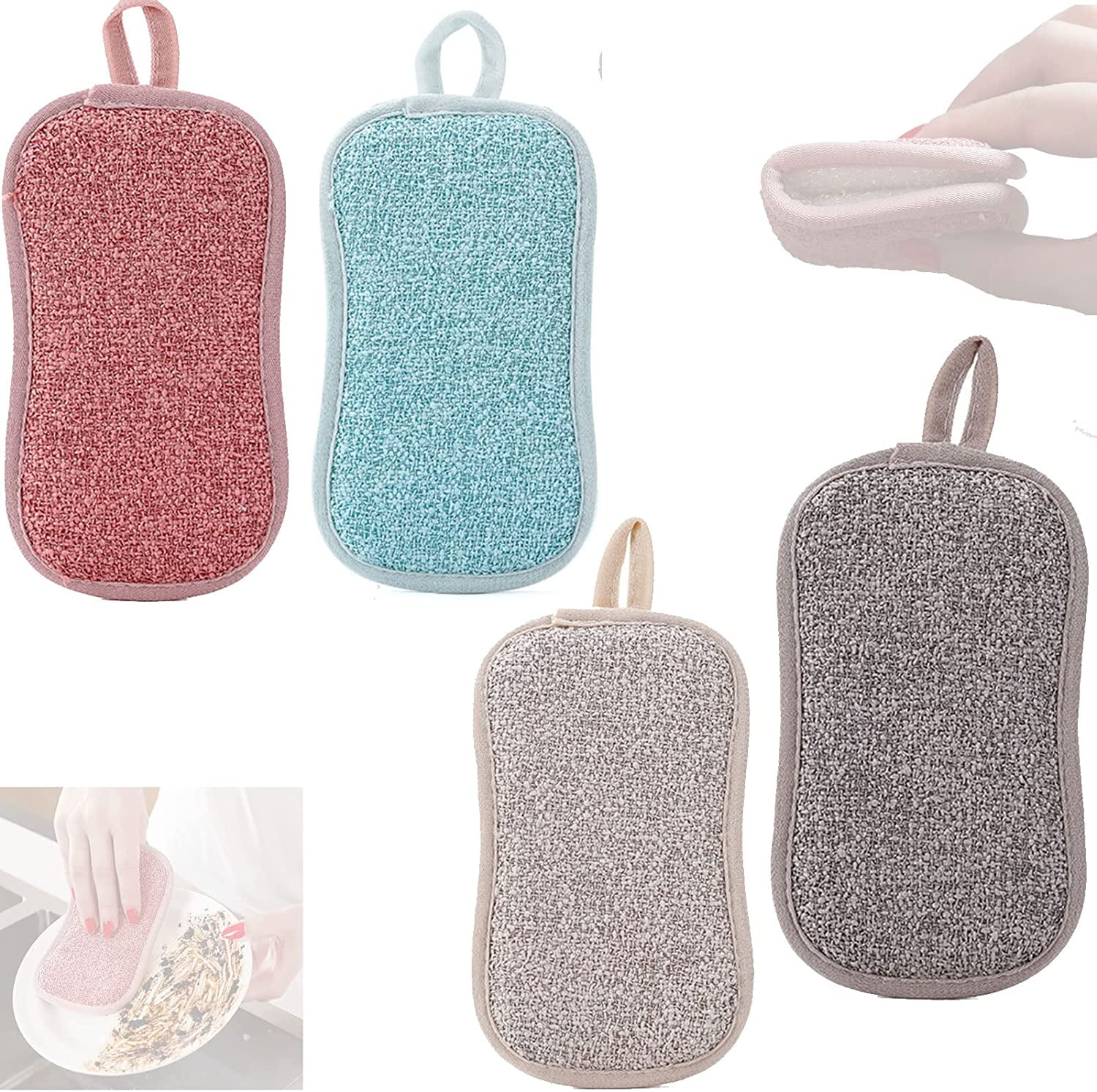 4PCS Kitchen Scrub Sponges, Dishes Sponges Pads for Washing Dishes