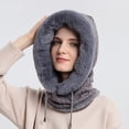thumbnail image 3 of URMAGIC Winter Hats for Women, Warm Hooded Head Scarf Wrap Knitted Faux Fur Fleece Balaclava Hat with Drawstring Gray, 3 of 7