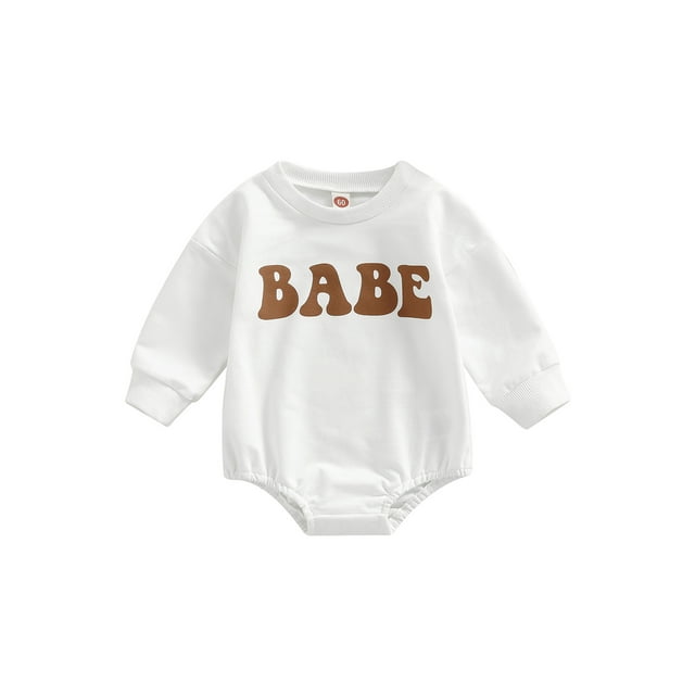 ZAXARRA Barboteuse de Printemps pour Bébés Filles Garçons Manches Longues Col Rond Imprimé Lettre BABE Combinaison Décontractée
