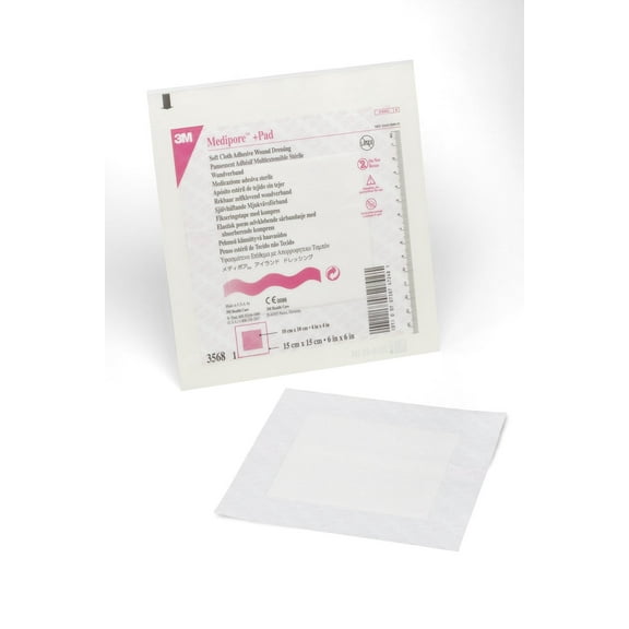 Medipore Adhesive Dressing Soft Cloth Square White Sterile 6 x 6 Inch Each