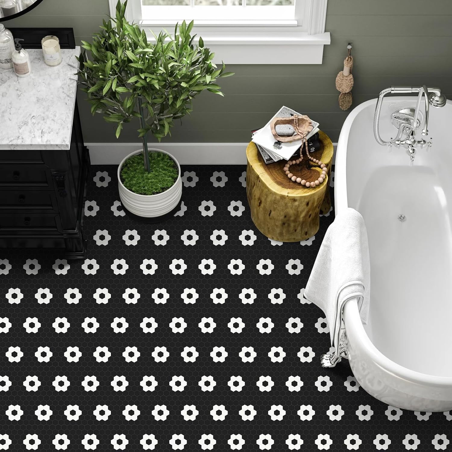 MORCART Peel and Stick Floor Tile, Vinyl Flooring Waterproof, DIY Flooring for Bathroom, Kitchen, Fireplace, Pet House, Stairs, Bedrooms, Wall(20PCS,7.87" x 7.87",Black)