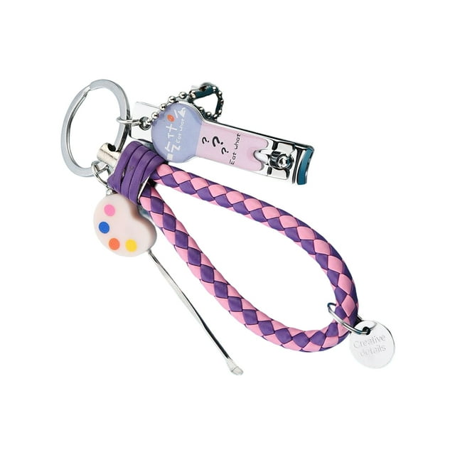 Women Fashion Keychain with Pendant Personalized Nail Clippers Keyring Portable Key Chain Keys Jewelry Accessory Purple Pink Type 1