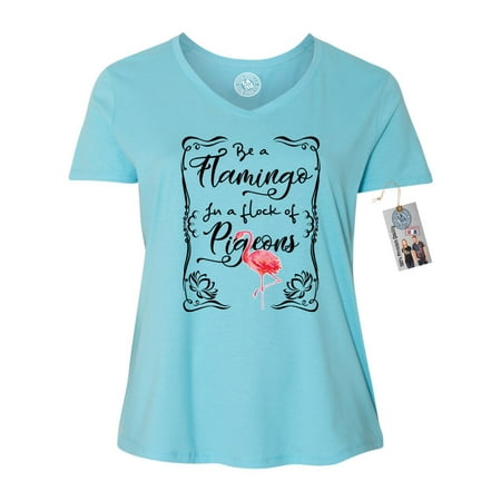 - Be a Flamingo In Flock of Pigeons Summer Plus Size Womens VNeck Shirt Top