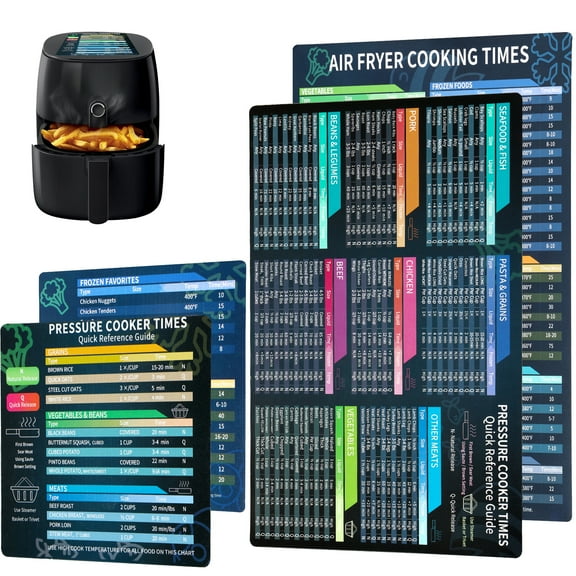 Tzgsonp 4 Pcs Air Fryer Magnetic Cheat Sheet Set, Air Fryer Cook Times Chart Pressure Cooker Magnet Sheet Waterproof Air Fryer Cookbook Guide for Cooking and Frying