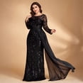thumbnail image 5 of AURA Plus Size Evening Dress Sequin Beaded Long Sleeve Party Long Length Black 0XL-4XL, 5 of 6