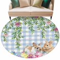 thumbnail image 2 of Easter Rabbits 6ft Round Rugs, Spring Cute Bunny Eggs Flowers Leaf Blue Plaid Washable Non-Slip Area Rugs for Living Room Bedroom Kitchen, Low Pile Dining Room Kicthen Circle Carpet, Indoor Floor Rug, 2 of 9