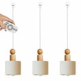 thumbnail image 1 of FSLiving J-Type Track Lighting Pendant Restaurant Retro Light 2.4GHz 3-Zone Remote Control Retro Buddhist Mood Linen Cone Wooden E26 Socket for Living Room Kitchen,Customizable - Set of 3, 1 of 7
