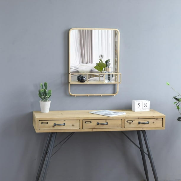 Ktaxon 25 Metal Wall Mirror With Shelf And Hooks For Living Room Bath Gold Com Ktaxon 25 Metal Wall Mirror With Shelf, Metal Mirror With Shelf And Hooks