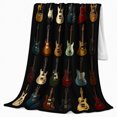 thumbnail image 2 of Colorful Guitar Icons on Dark Background, Playful Retro Music Pattern for Guitar Lovers, Father's Day Gift, Soft Flannel Blanket for Game Room and Office, Retro Home Decor, 2 of 9