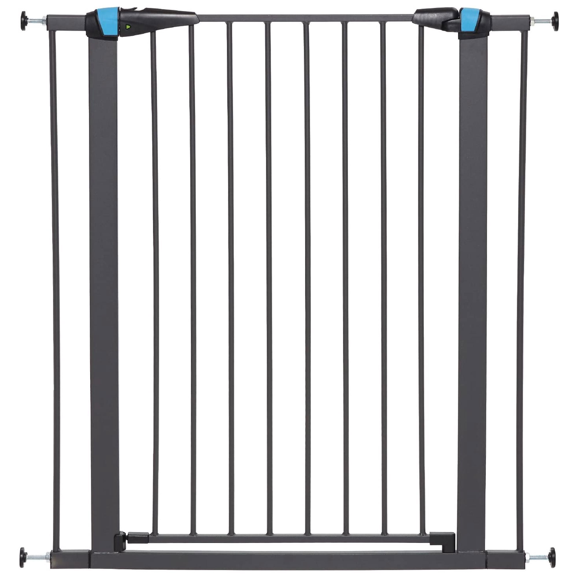 MidWest Homes for Pets 39 Inches Tall Walk-Though Steel Pet Gate, Pressure Mounted Dog Gatewith Glow Strip Measures 29-38 Inches Wide & Includes Two 3-Inch-Wide Extensions, Graphite