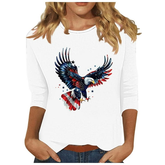 Clean Independence Day T-Shirt for Womens Plus Size Tee Shirts Eagle Graphic Tunic Tops American Flag Printed T Shirts Crew Neck Tee Short Sleeve Tops Causal Retro Tunic Blouses Going Out Holiday