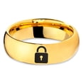 thumbnail image 2 of Tungsten Privacy Padlock Lock Band Ring 7mm Men Women Comfort Fit 18k Yellow Gold Dome Polished, 2 of 4