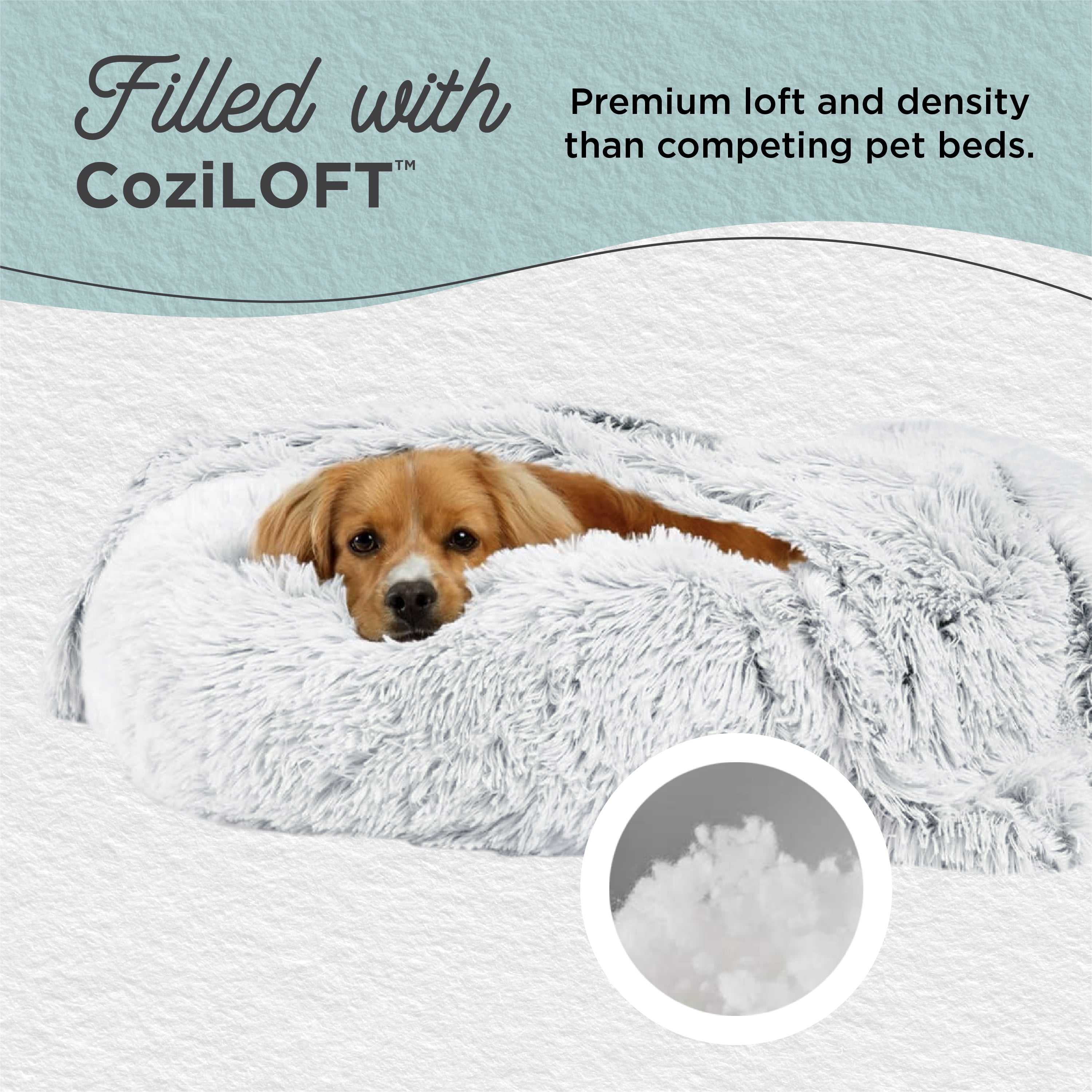 Best Friends by Sheri Bundle Set The Original Calming Shag Donut Cuddler Cat and Dog Bed + Pet Throw Blanket, Frost, Extra Large, 45x45