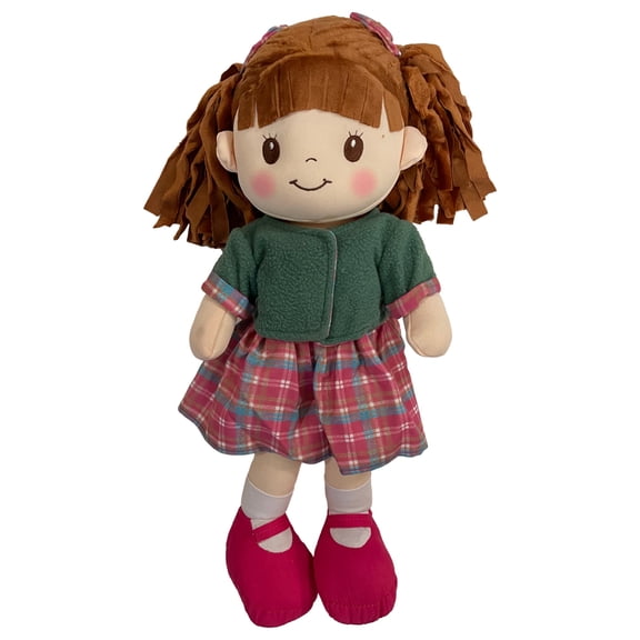 Linzy Plush 16" Hannah Baby Doll with Plaid Dress & Green Jacket