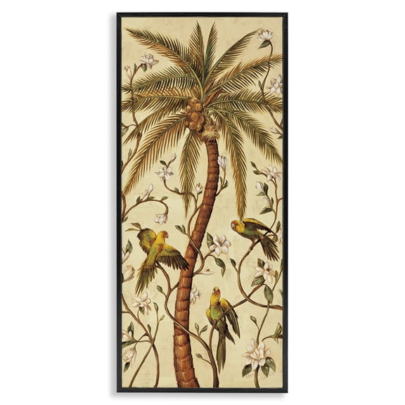 Stupell Industries Parrots & Curvy Palm Tree Plants & Flowers Painting Black Framed Art Print Wall Art, 10 x 24