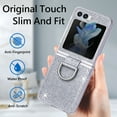 thumbnail image 6 of for Galaxy Z Flip 5 5G Case with Ring, Glitter Crystal Bling Sparkly Leather with Slim Fit Hard PC Bumper Protective Cases Cover Compatible with Samsung Galaxy Z Flip 5 5G 2023, Silver, 6 of 7