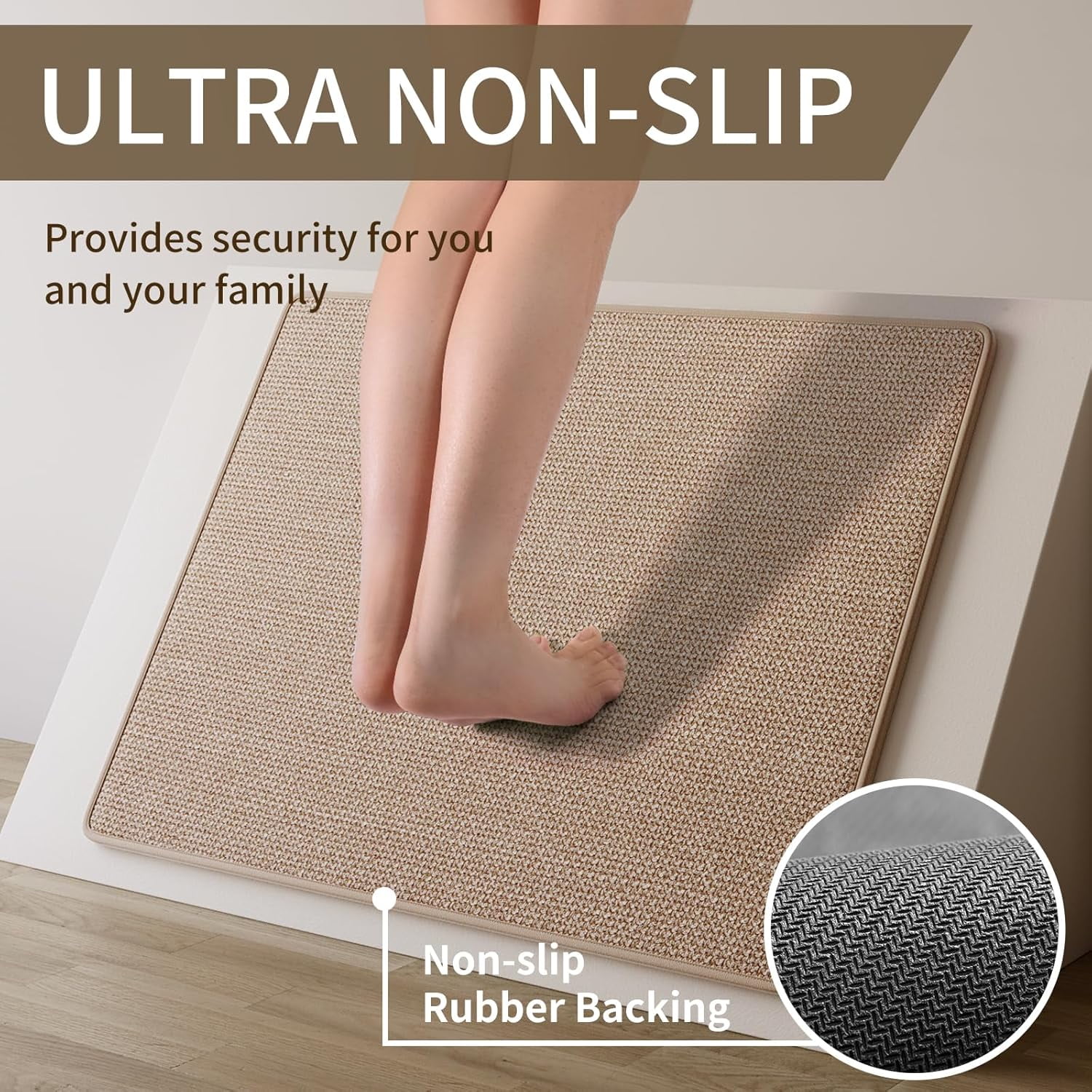 Kitchen Rugs and Mats Non Slip Washable, 17"x47" Brown Absorbent Runner Rugs for Kitchen, Front of Sink, Kitchen Mats for Floor，Easy to Clean and Maintain Kitchen Floor mat