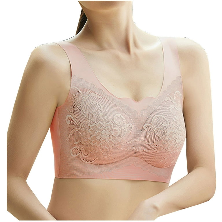 Sodopo Womens Soft Seamless Wireless Bras Cute Heart Neck Lace Sports Bras  for Women, Full-Coverage Pullover Smoothing T-Shirt Bra